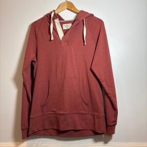 The Normal Brand Henley Hoodie Men's M Rust Red Pullover Kangaroo Pocket Casual
